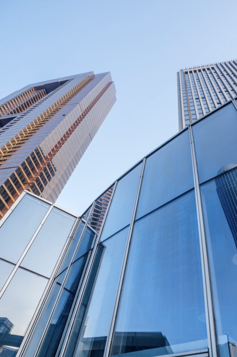 Architectural aluminium profile application on a glass building facade