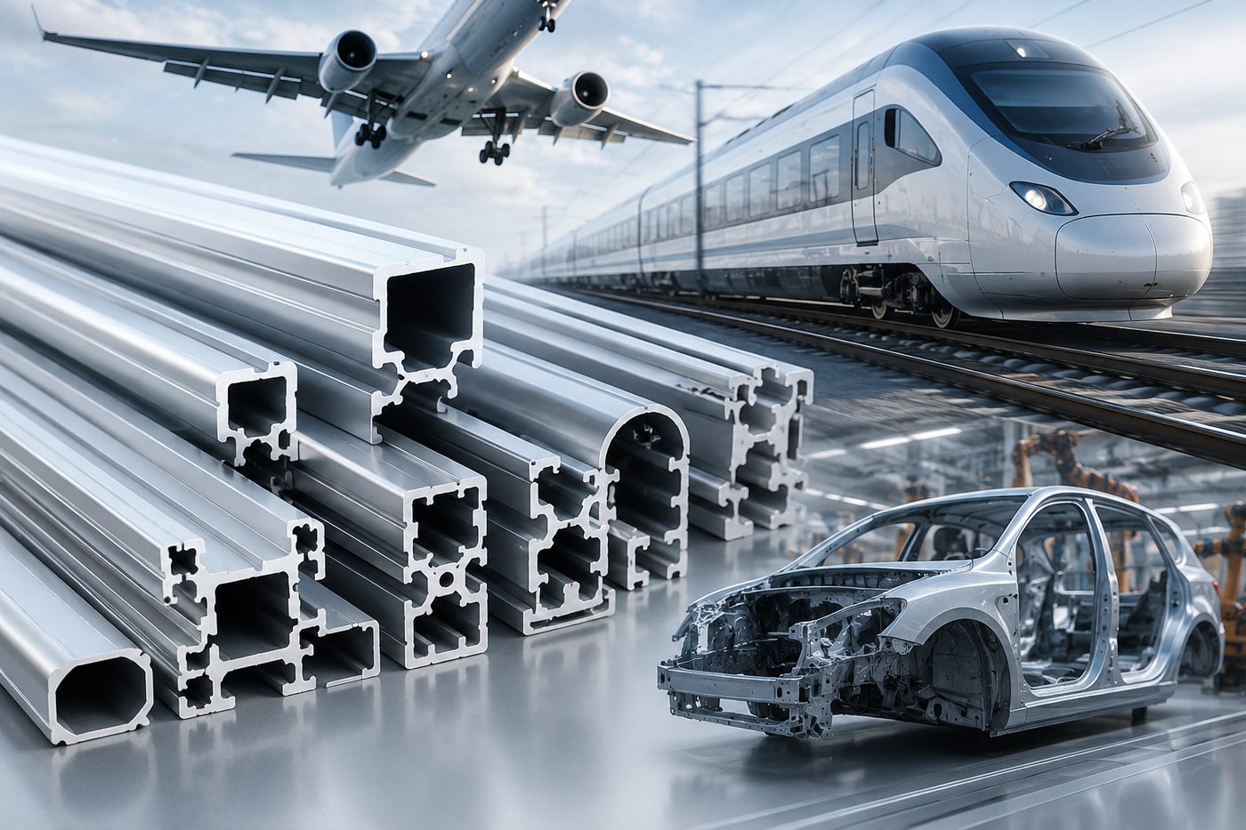 Aluminium extrusion profiles used in aerospace, rail and automotive transportation